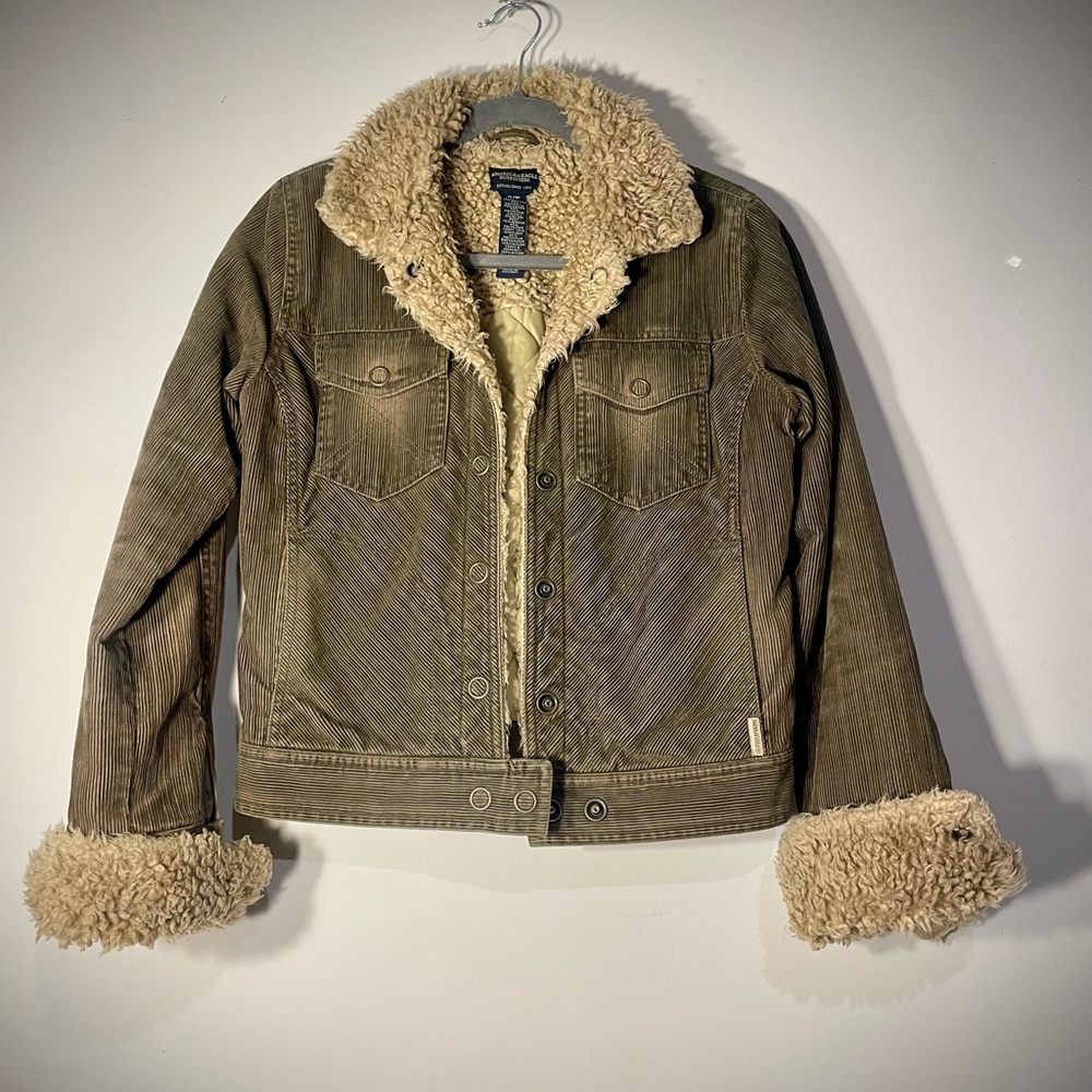 Brown distressed corduroy jacket well made, feels good!